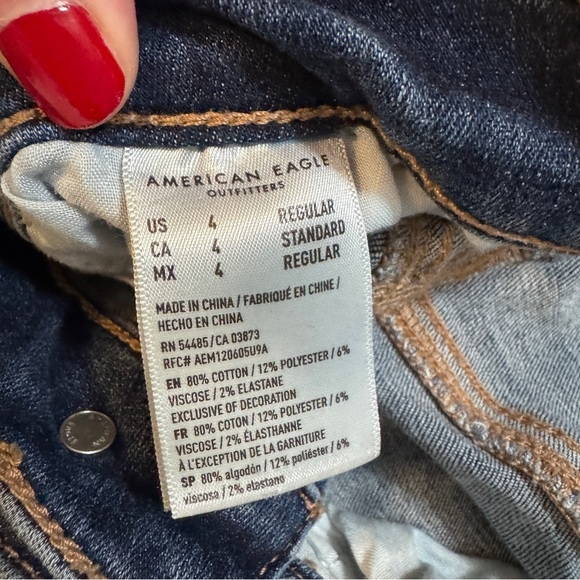 American Eagle Super Hi Rise Jegging 4 Regular Denim Dark Wash Distressed - Picture 4 of 5